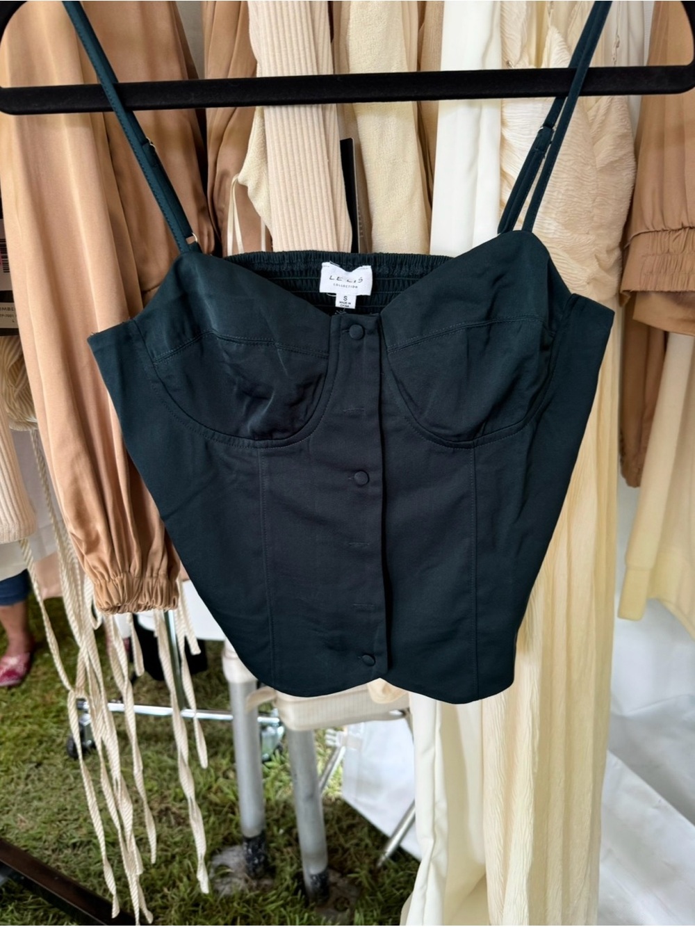 LE LIS teal green Bustier Crop Top with Adjustable Straps